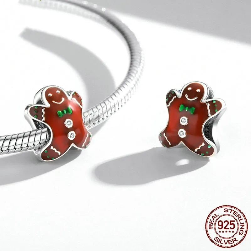 Sterling silver gingerbread man bead, 1.2cm x 1.0cm with 0.5cm aperture, SCC2037 Christmas charm bead
