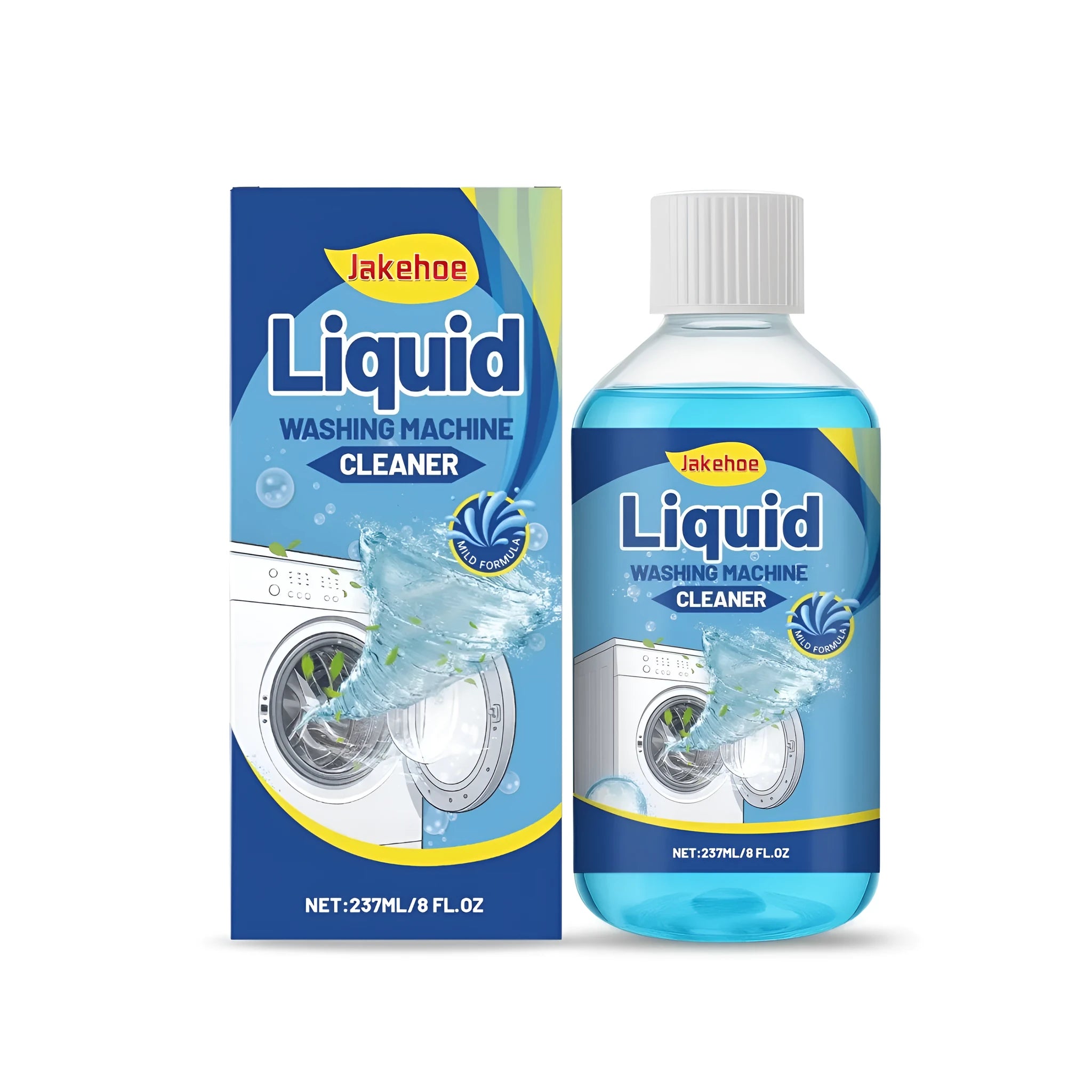 237ml bottle of liquid washing machine cleaner with clear formulation details