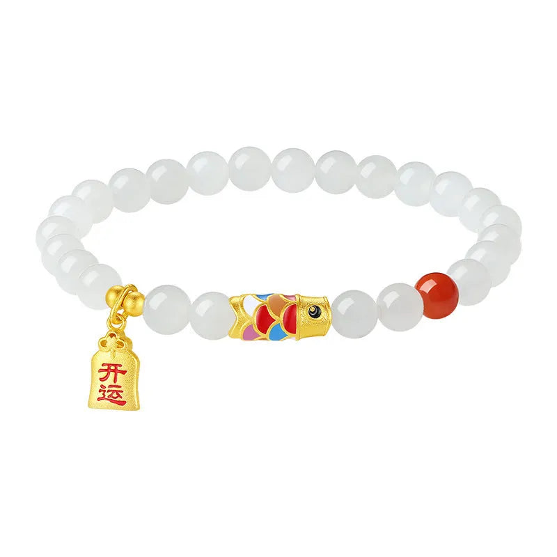 Women's S925 sterling silver koi Hetian jade bracelet with cold enamel craftsmanship