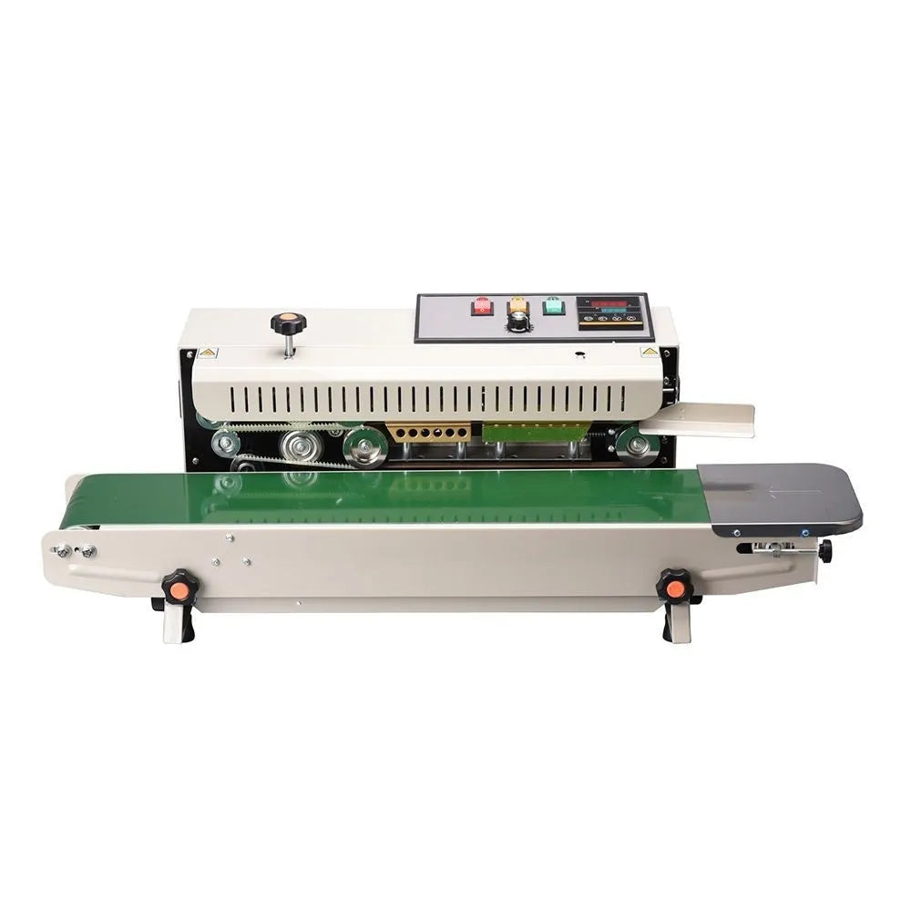 FR-900 automatic continuous sealing machine with entry-level paint rack design, 110V US power, dimensions L820mm x W385mm x H310mm