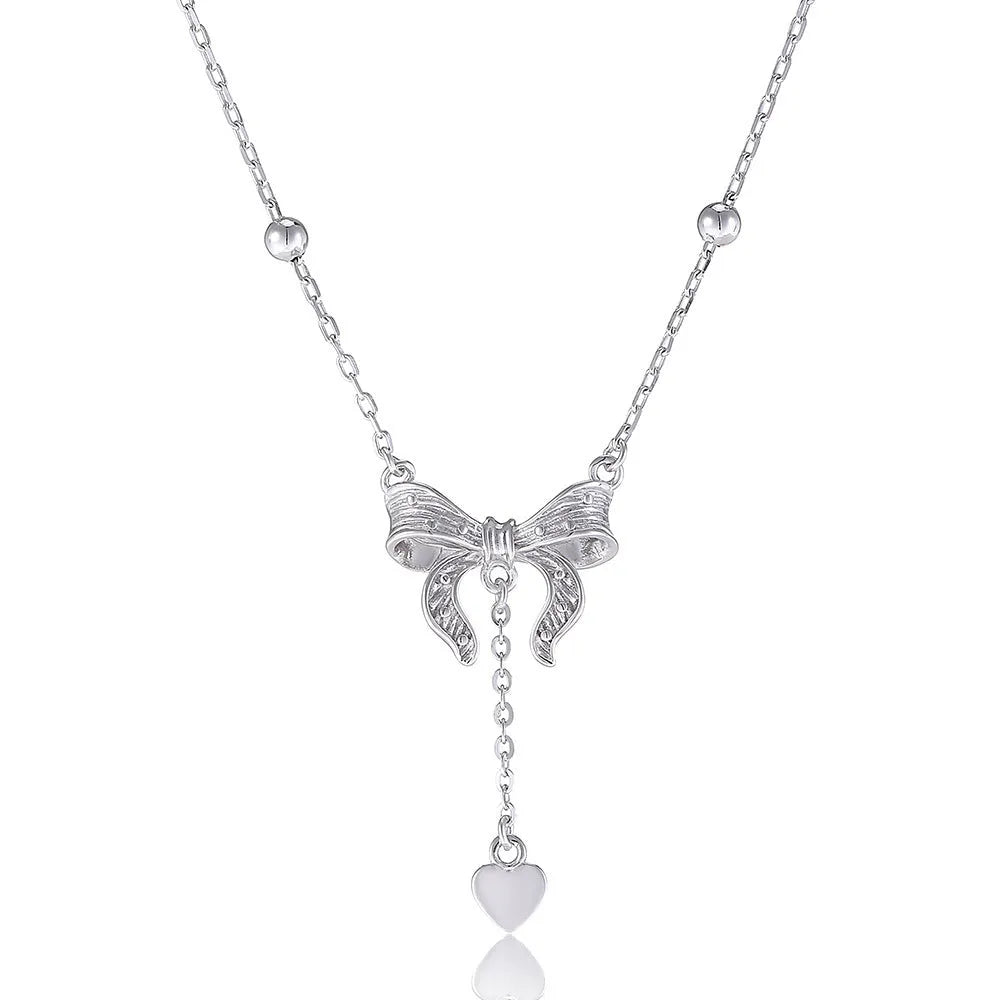 S925 pure silver butterfly heart pendant on an adjustable O-ring clavicle chain necklace.