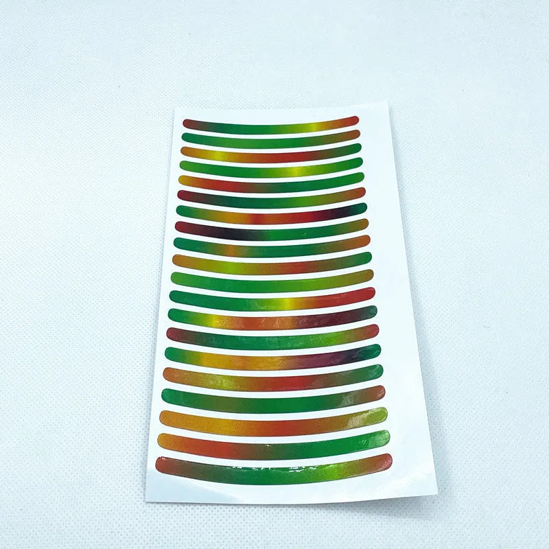 Pack of 20 arc-shaped PVC reflective stickers for car wheel hubs in multiple colour options