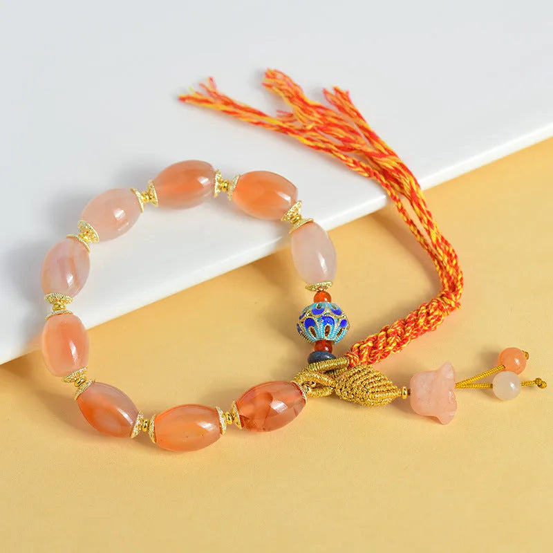 Vintage ethnic style jade agate Tibetan bracelet with floral and geometric shapes