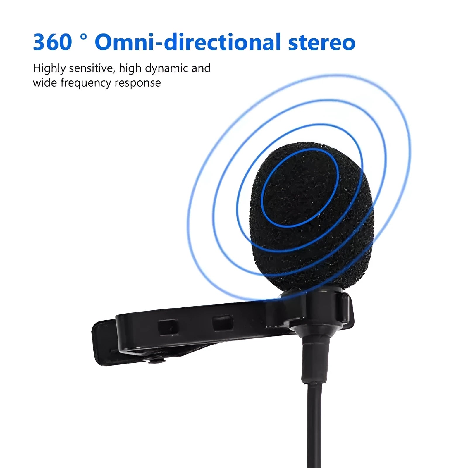 Lavalier clip microphone with in-ear monitors and multiple connector options including 3.5mm and Type-C