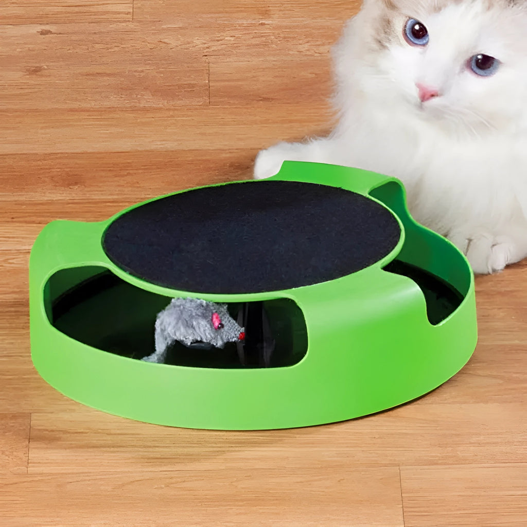 Cat Catch furry mouse cat toy with plastic body and realistic fur on white background