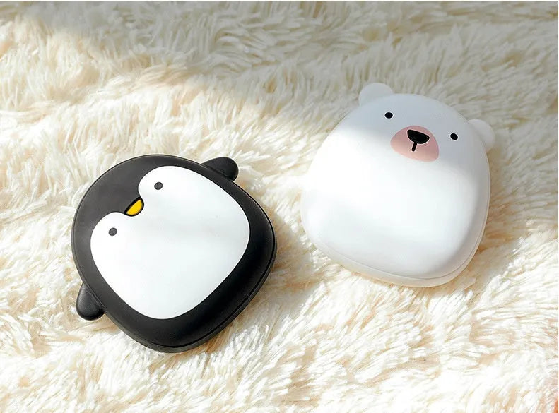Cartoon penguin and polar bear USB rechargeable electric hand warmers with double-side heating