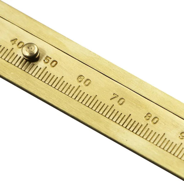 Mini copper vernier caliper with double scale, 100mm range, and 24mm card foot for small object measuring