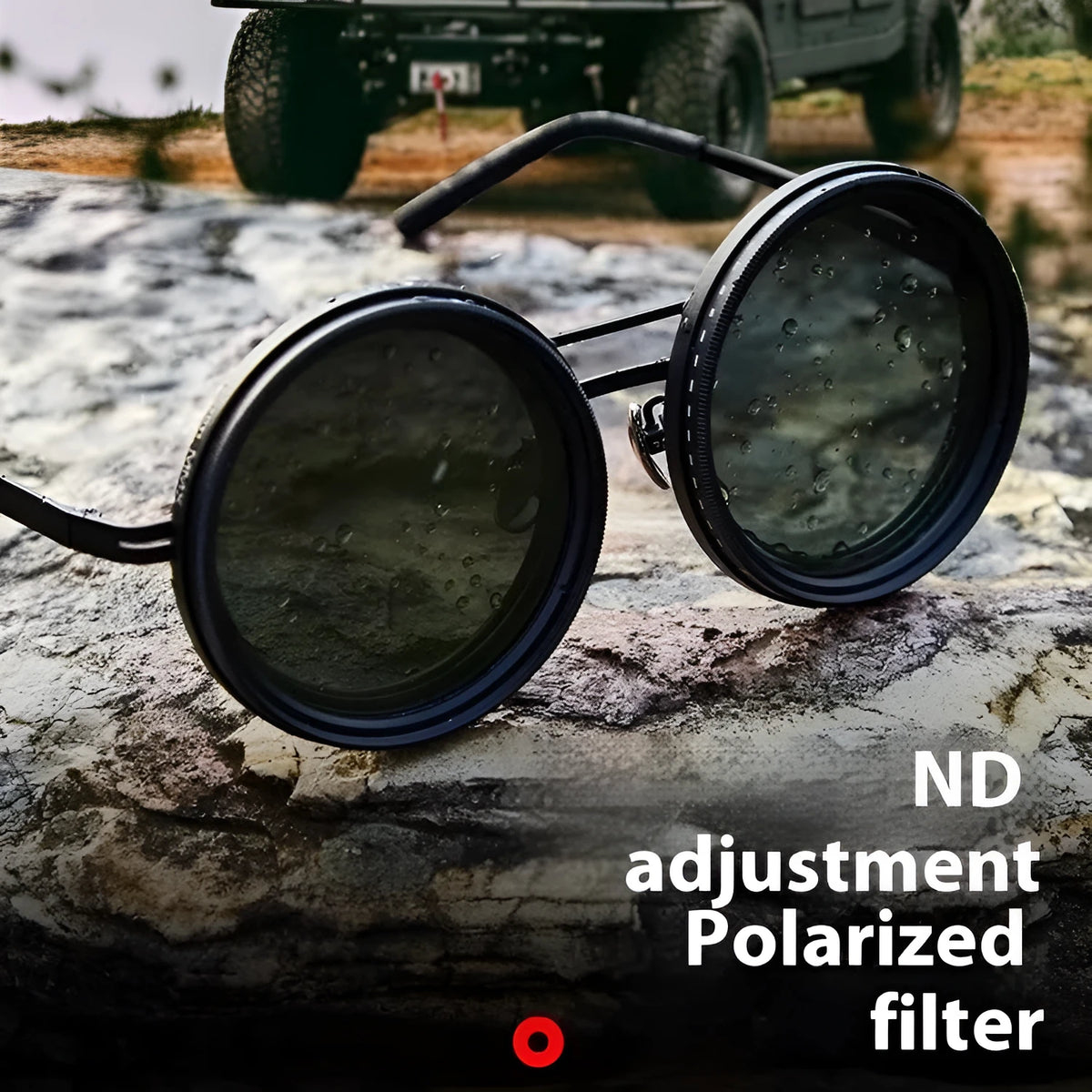 Handmade ND9 adjustable polarized sunglasses with Aluminum Magnesium full rim round frame in black thick leg colour