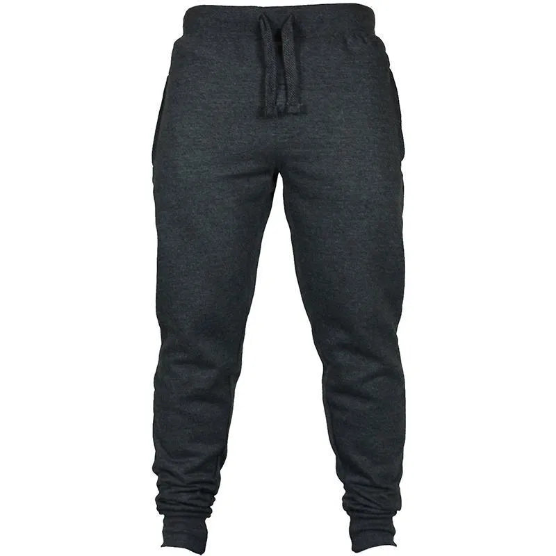 Men's solid colour cotton fleece drawstring casual pants in loose fit