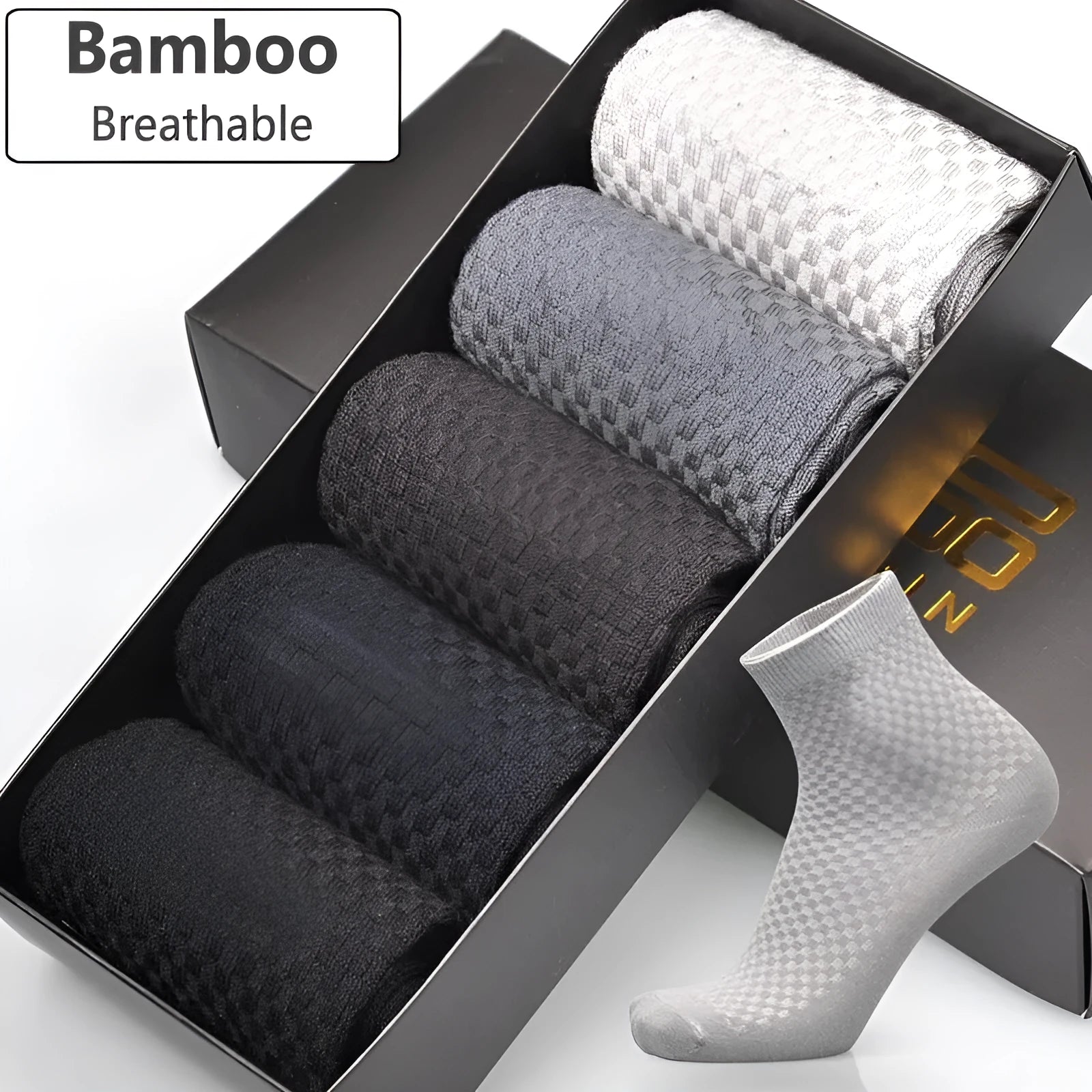Men's bamboo fibre socks with small square pattern in five colour options.