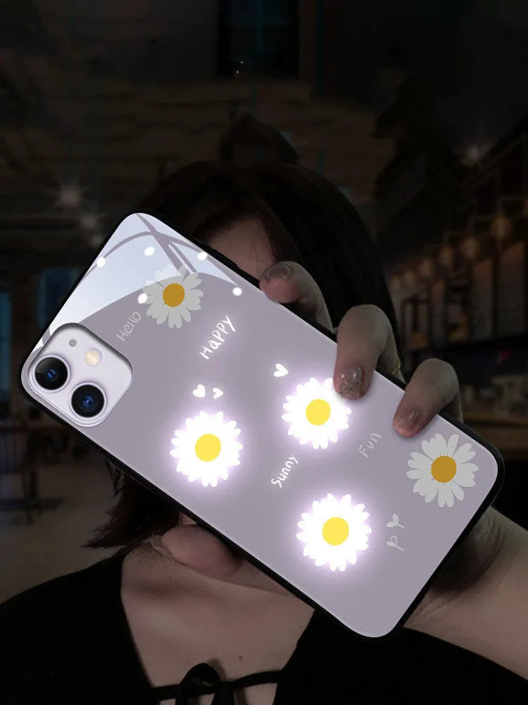 Luminous phone case with voice-activated lighting and painted daisy design for Apple iPhone