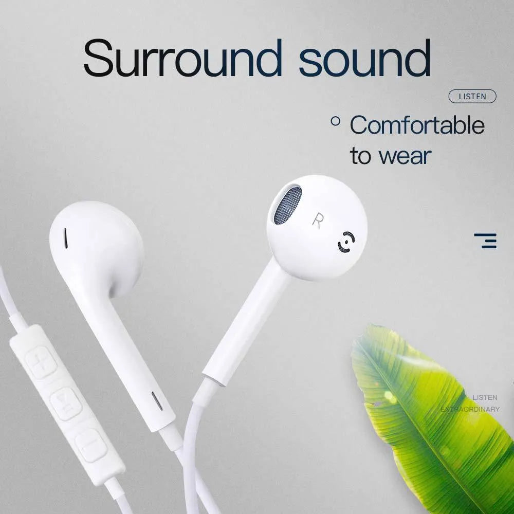 White wired earbuds voice headset with 3.5mm plug and 1.2m TPE round cord