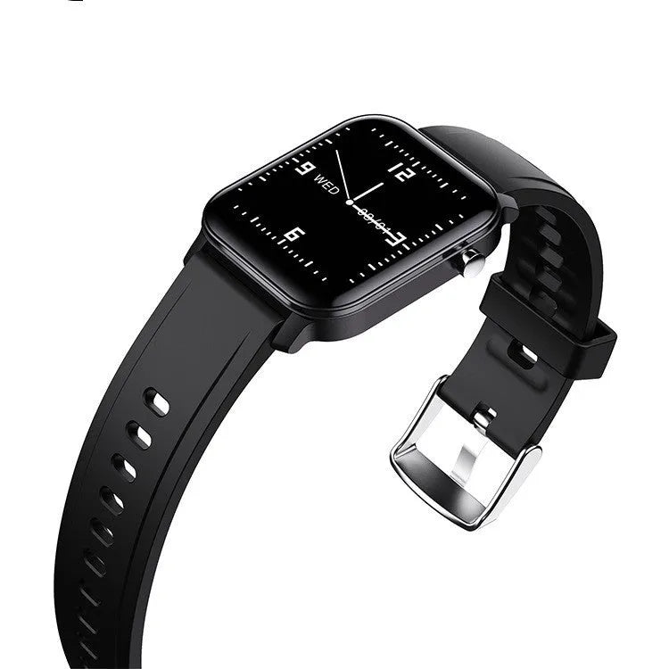 M2 smartwatch with black silicone strap and colour display showing health metrics
