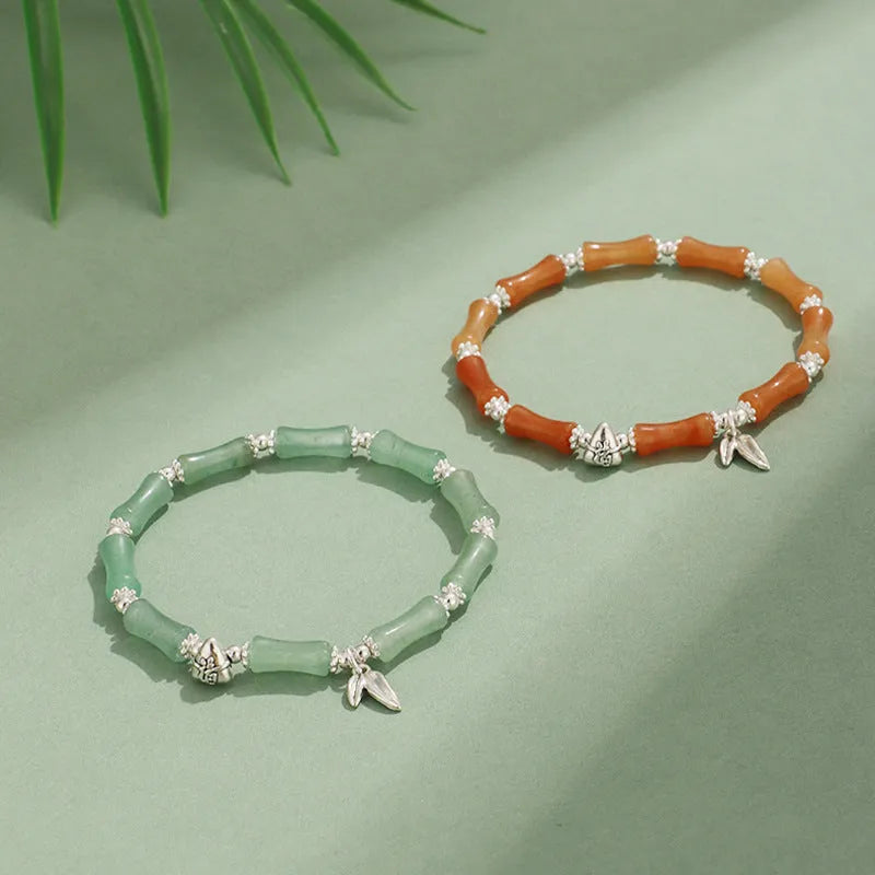 Green aventurine bamboo strawberry crystal bracelet with six stone types and electroplating finish
