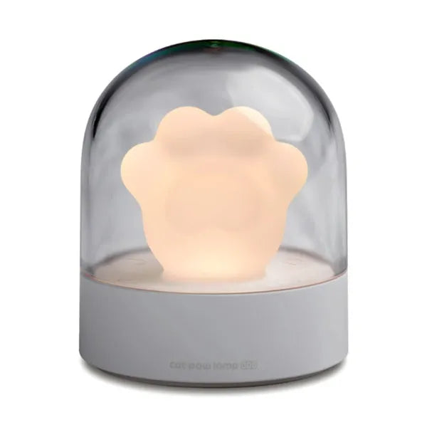 Grey or pink cat paw shaped USB rechargeable night light with rotating soft light and music box feature