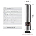 Stainless steel electric pepper grinder on a kitchen countertop