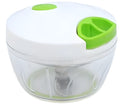 Green manual kitchen chopper shredder with three stainless steel blades and a 500 ml capacity.