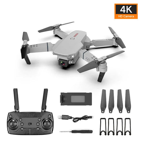 Grey foldable 4K dual camera aerial drone with remote control
