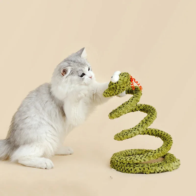 Green snake cat teasing stick with feather attachment on 140cm pole