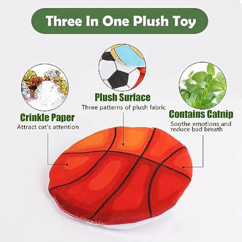 Interactive flying disc cat toy with plush exterior, catnip and crinkle sound for indoor cats