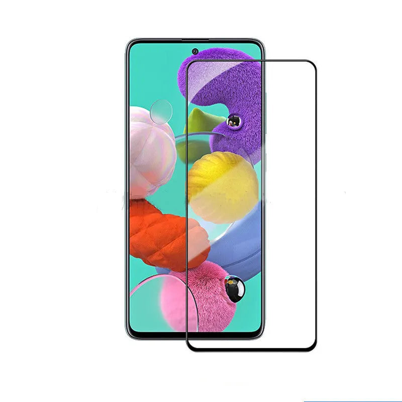 Tempered glass screen protector for Samsung A51 and A51 5G with anti-fingerprint coating, black printing style