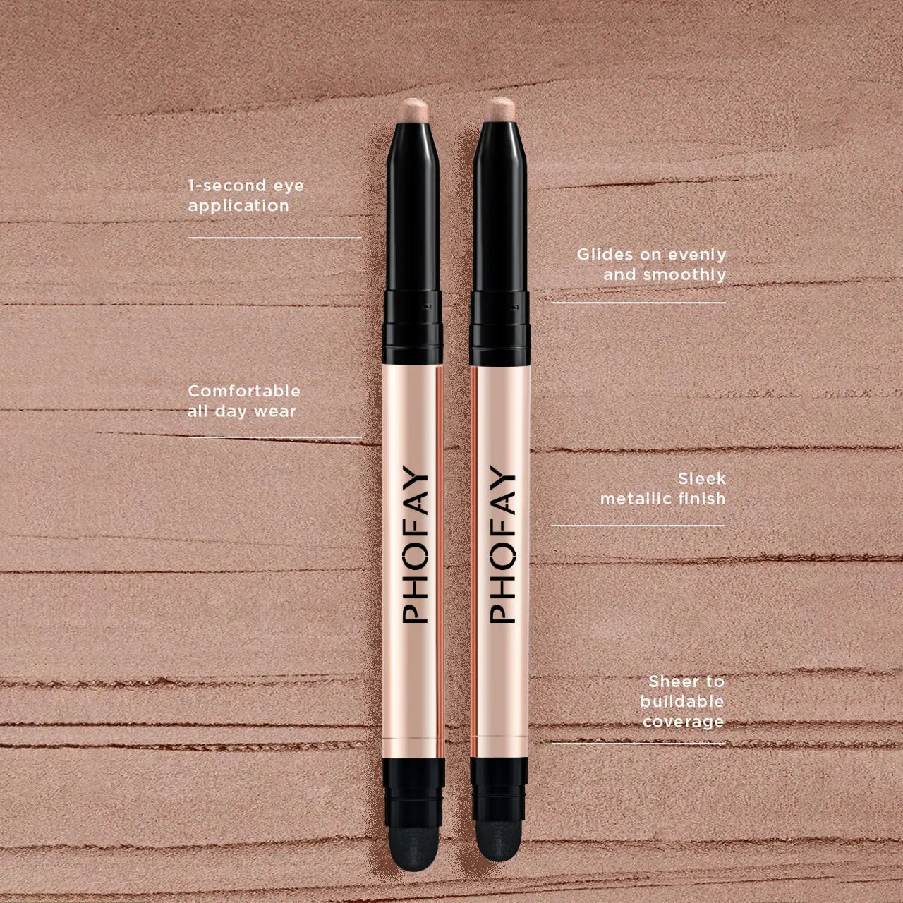 PHOFAY waterproof eyeshadow stick 0.6g with built-in smudger in multiple colour options