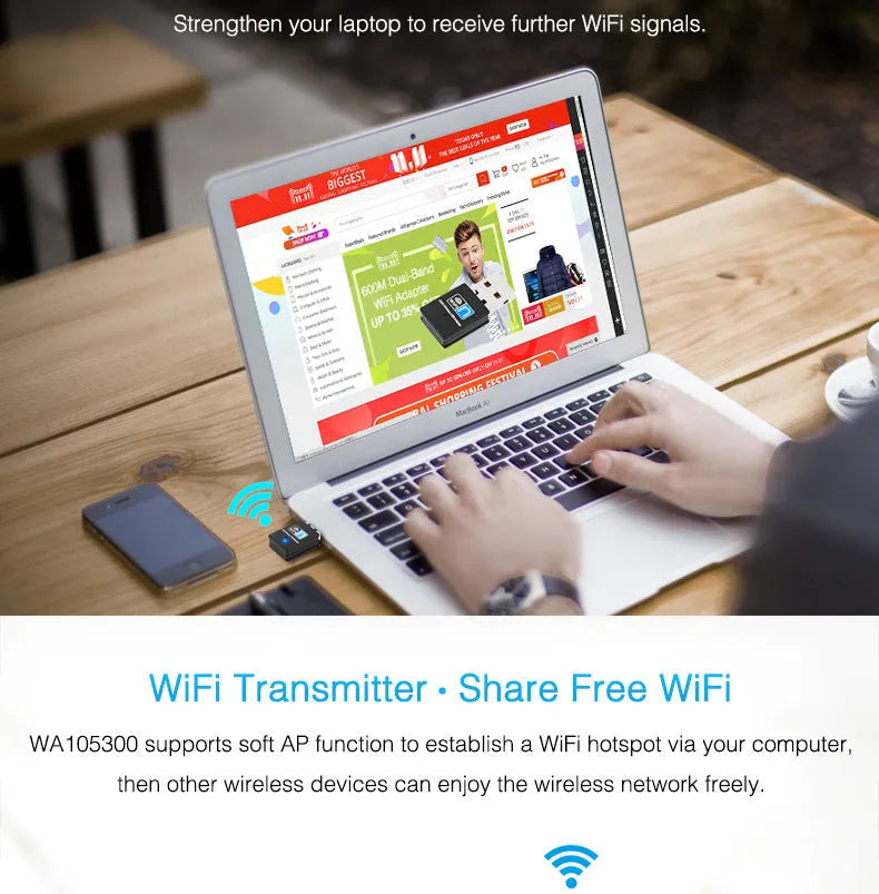 Mini black WiFi wireless receiver 300M USB network card with RTL8192EU chip, 3.3cm, plastic and metal