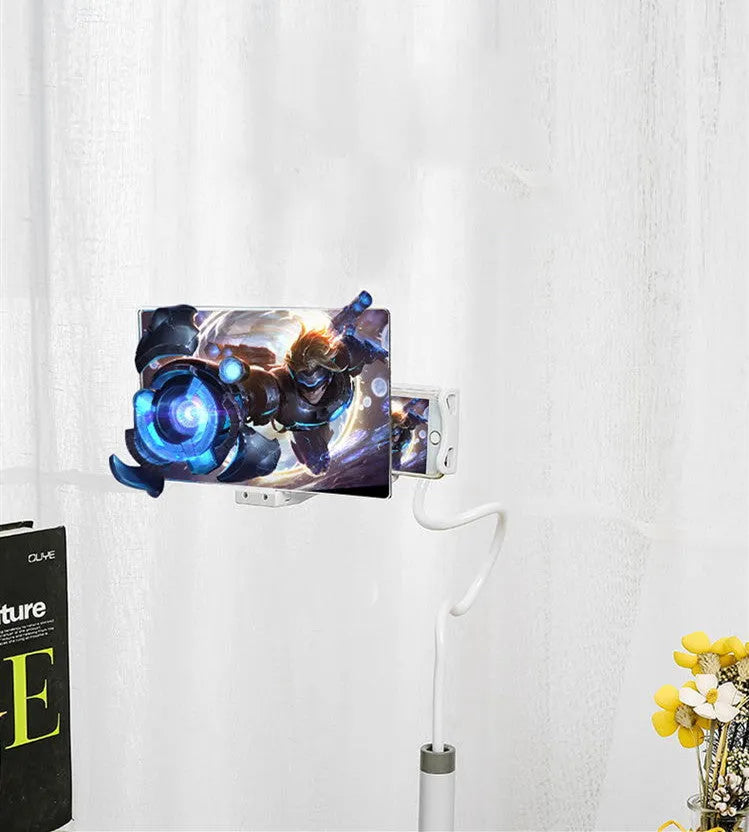 Black mobile phone screen amplifier with adjustable bracket showing 12-inch acrylic lens