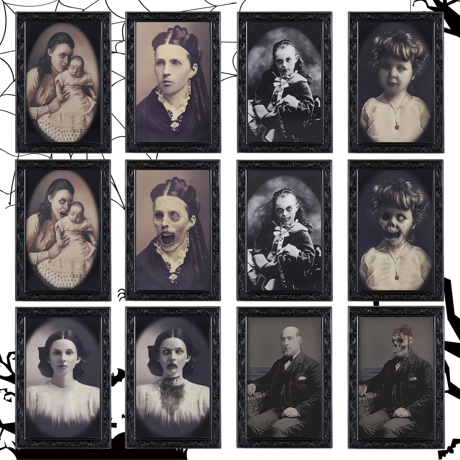 Halloween moving picture frame showing normal portrait that changes to ghost image at different angles