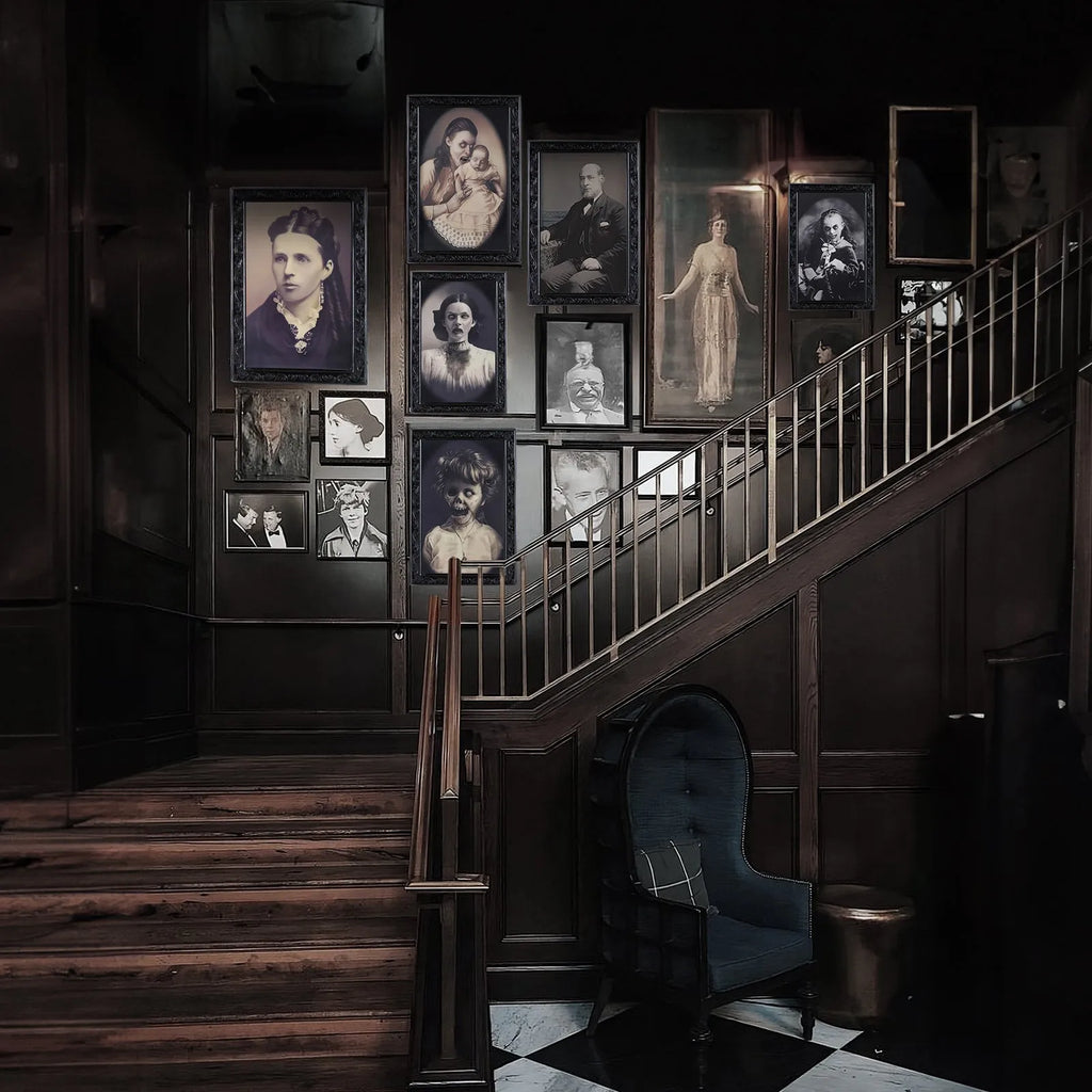 Halloween moving picture frame showing normal portrait that changes to ghost image at different angles