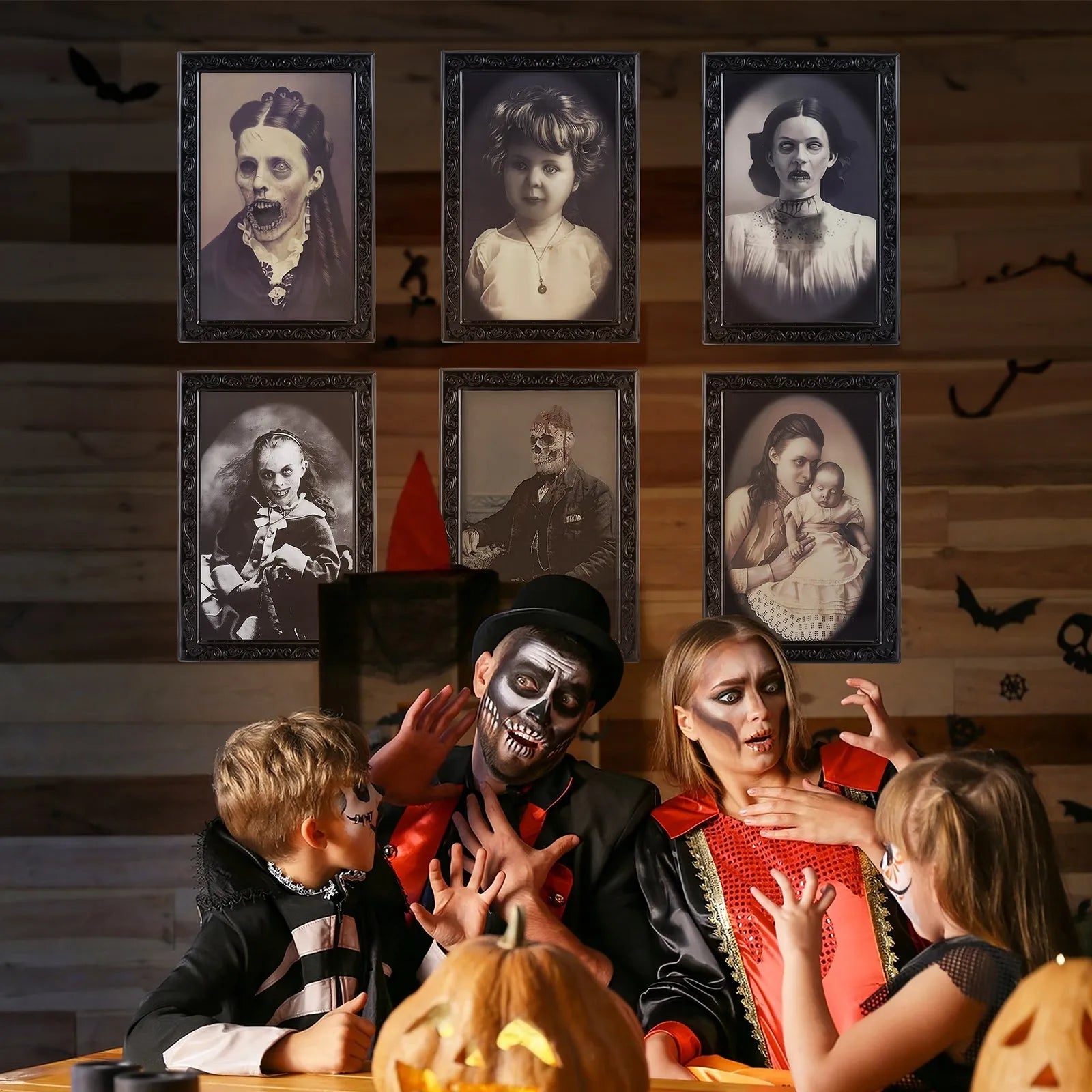 Halloween moving picture frame showing normal portrait that changes to ghost image at different angles