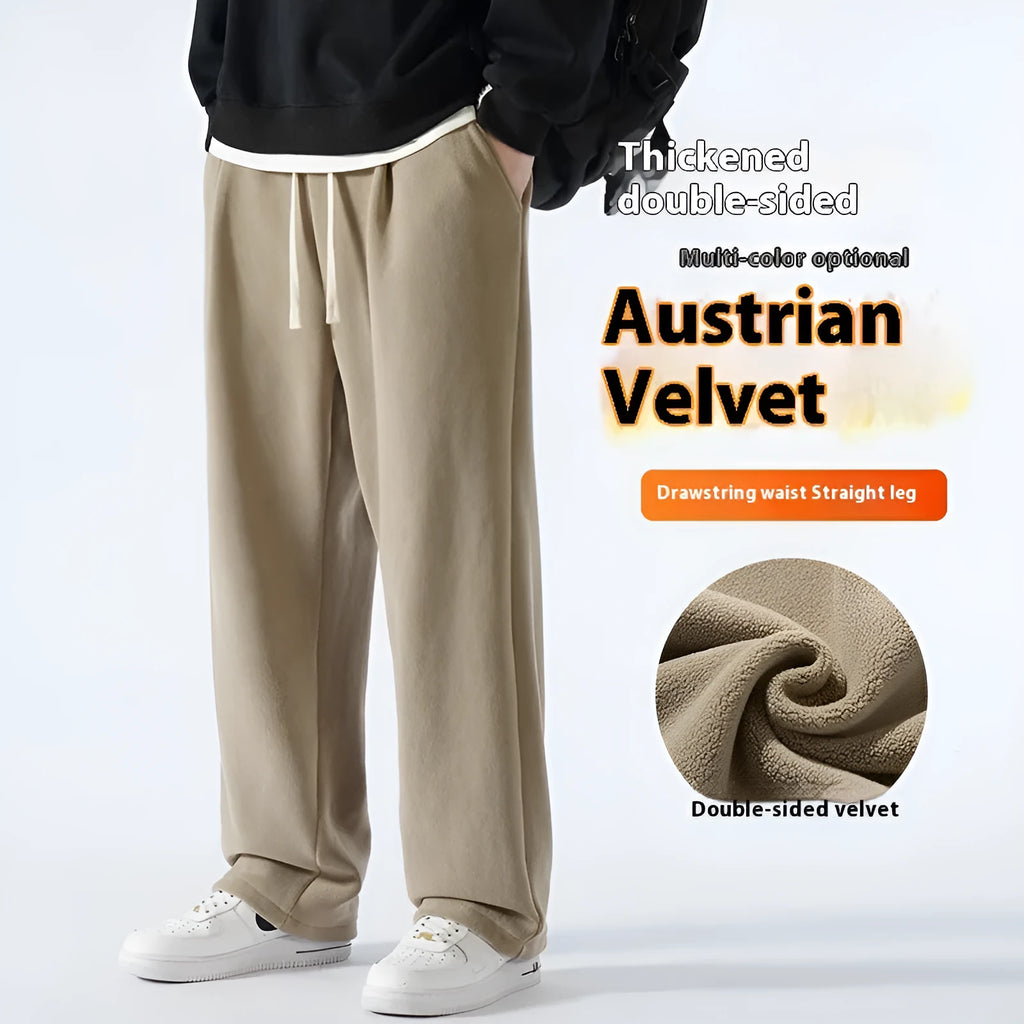 Men's double-sided polar fleece trousers with wool lining in Korean-style loose fit