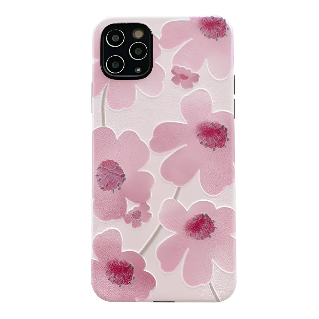Pink floral soft rubber phone case for iPhone with lanyard hole