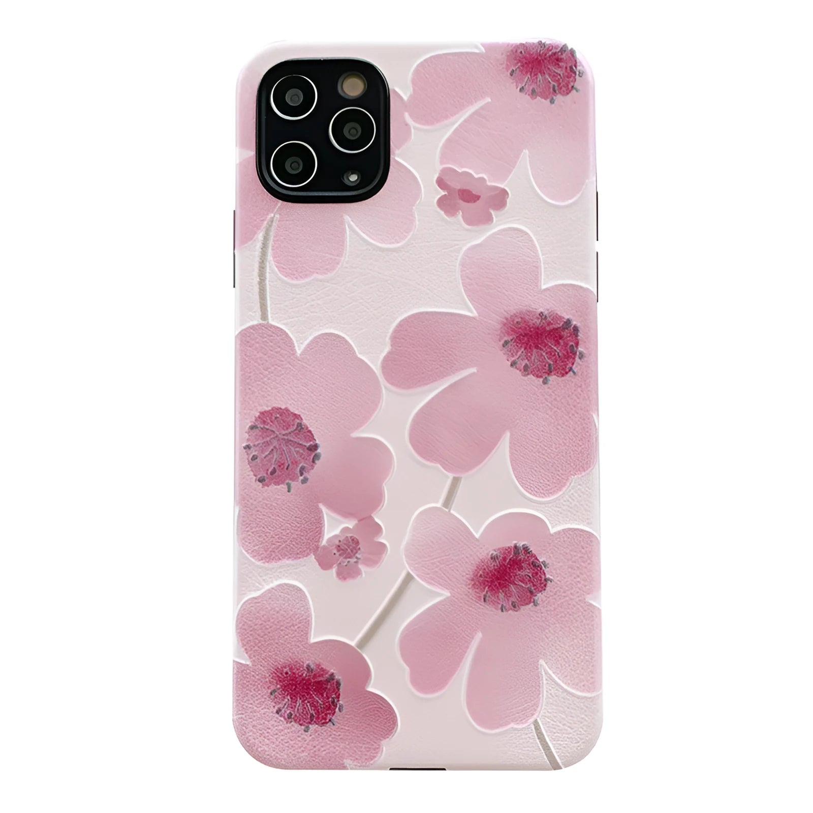 Pink floral soft rubber phone case for iPhone with lanyard hole