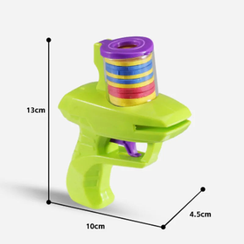 Green and purple battery-free interactive cat toy launcher with foam disc