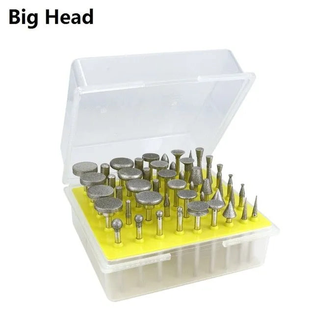 Alloy diamond grinding head set with elliptical cone shapes and 3mm shank for glass, jade, stone work