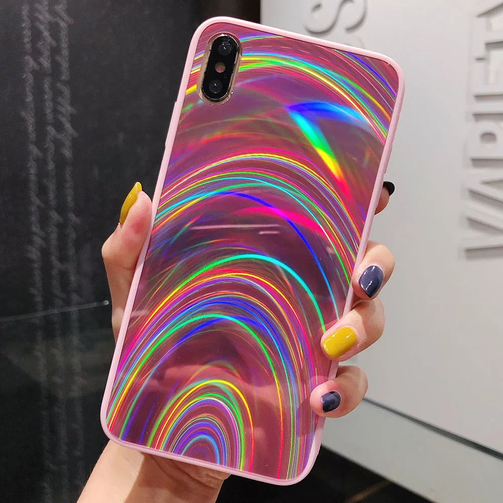 Rainbow glitter gradient smartphone back cover case for iPhone and Samsung phones.