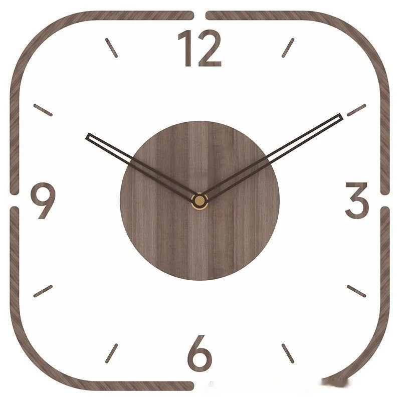 35cm transparent wooden frame wall clock with modern design on wall