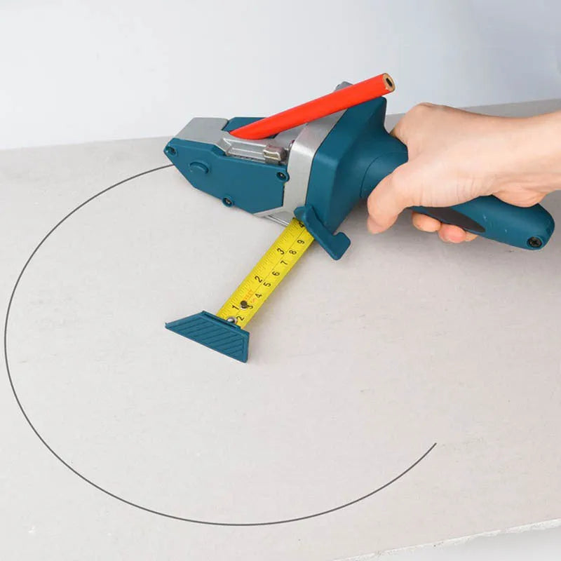 Blue multifunctional woodworking cutter with one-press lock and measuring scale for cutting boards.