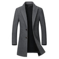 Men's long woolen trench coat in dark navy double-breasted with notch lapel