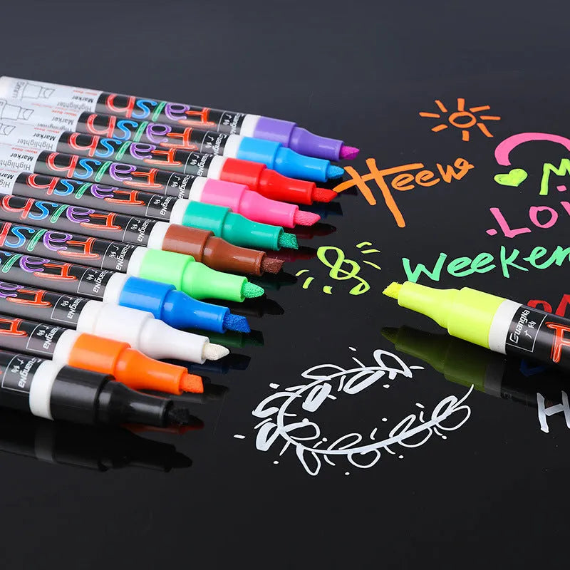 Electronic fluorescent plate highlighter with oblique tip and plastic shell in card packaging.