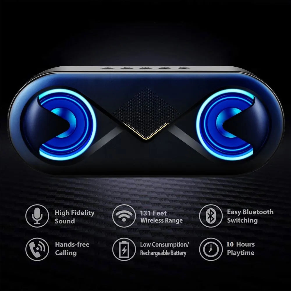 Black wireless Bluetooth speaker with dual speakers 6W output and TF card slot