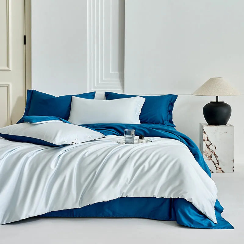 Four-piece cotton bedding set with embroidered quilt cover 200x230, bed sheet 245x250 and pillowcase 48x74