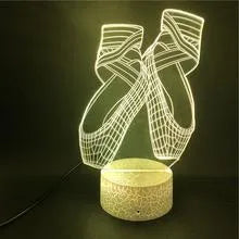 Ballet dancing shoes design 3D LED night light with remote control on acrylic panel