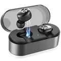 Black wireless Bluetooth headset for hands-free calls with professional design