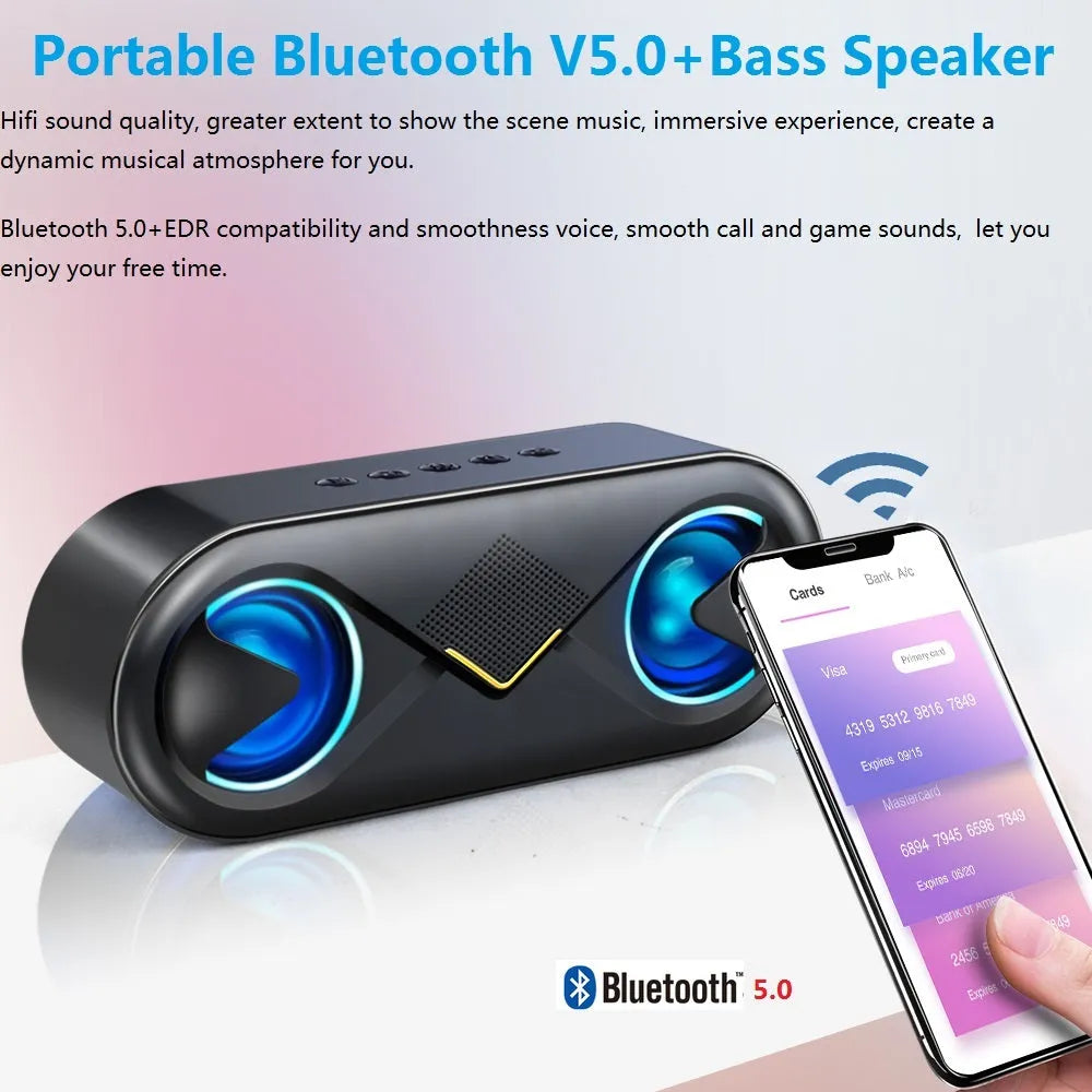 Black wireless Bluetooth speaker with dual speakers 6W output and TF card slot