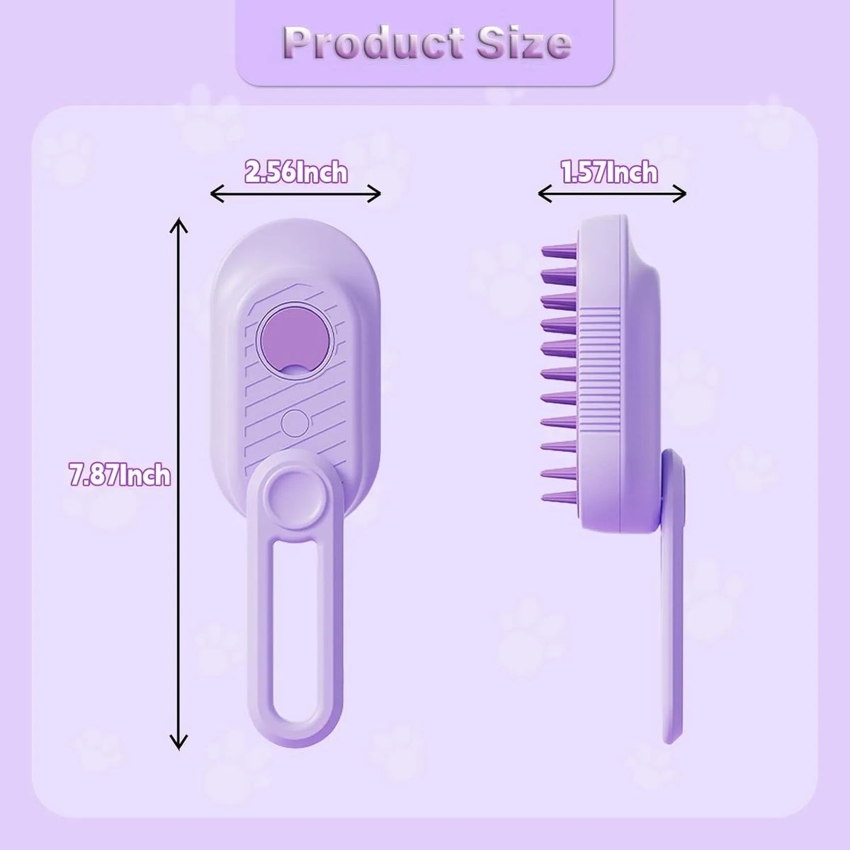 3-in-1 cat steam brush with foldable handle, soft silicone bristles, and spray button for pet grooming