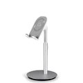 Silver aluminium computer phone holder for mobile phones and tablets on a desktop