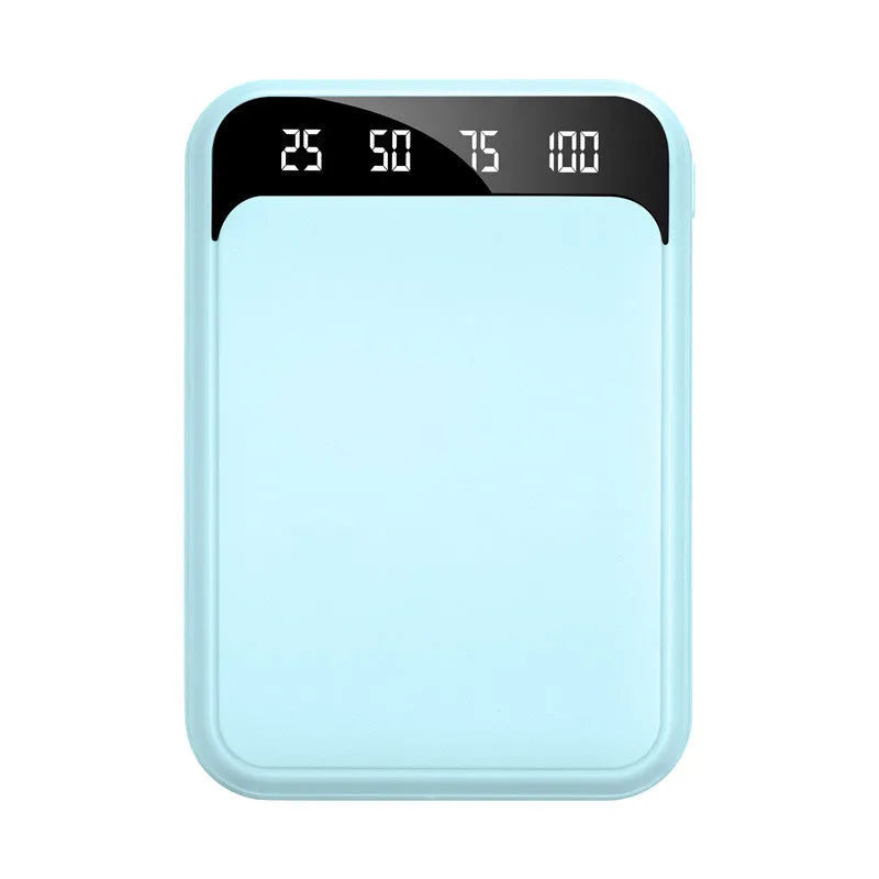 10000mAh power bank with LCD display, 93 × 63 × 23mm, in black, white, pink or blue
