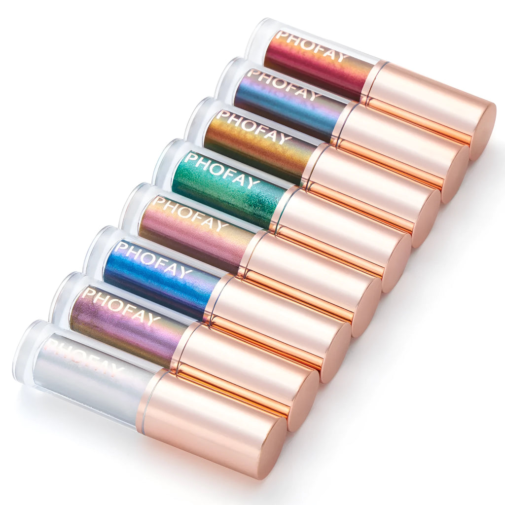 PHOFAY liquid glitter eyeliner set with eight 2.0 ml tubes and brush applicators for thin or bold eye lines